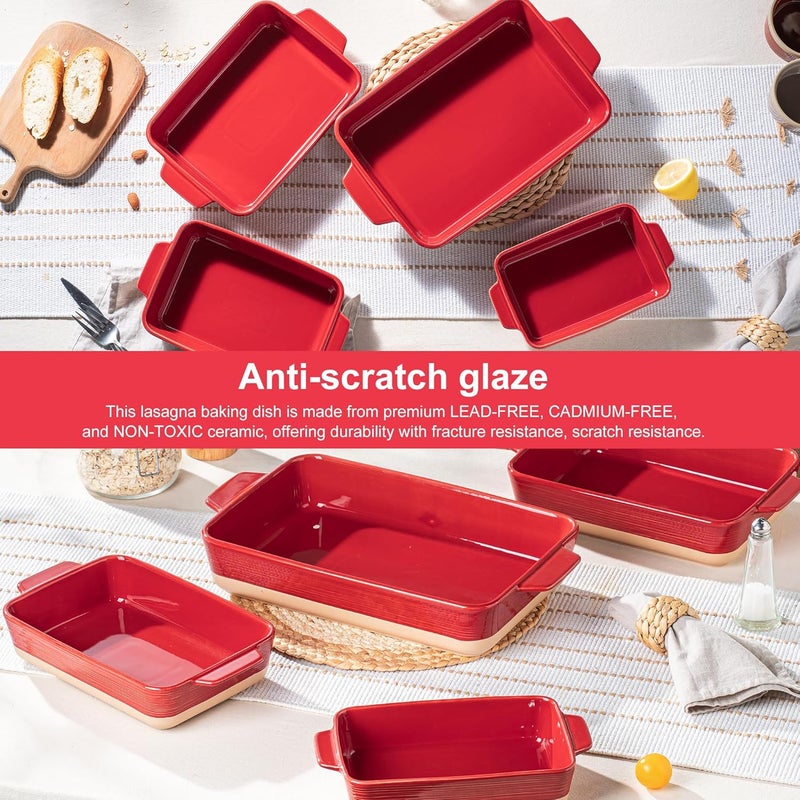 Dafuceramic Casserole Dishes for Oven, Baking Dishes, Ceramic Bakeware Sets of 4, Rectangular Baking Pan Set with Handles for Baking, Casserole, Kitchen, Wedding Gift (Red Yellow) - Image 4